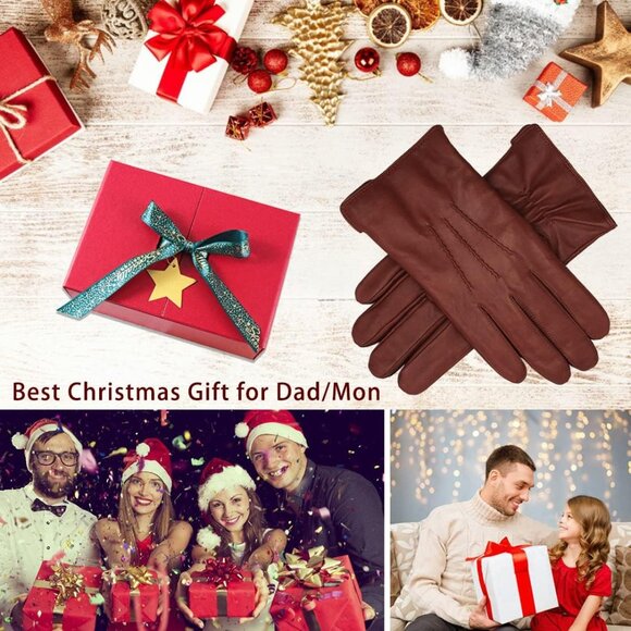 Harssidanzar Men's Brandy Luxury Italian Sheepskin Wool Lined Leather Gloves - Picture 6 of 7